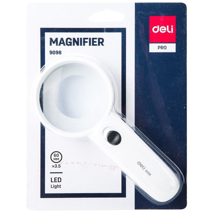 Deli Magnifying Glass With LED Light, 60 Mm - White