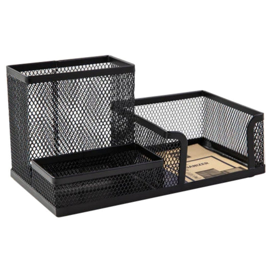 Deli W9175 Mesh Desk Organizer 3 Compartment (Black, Pack of 1)