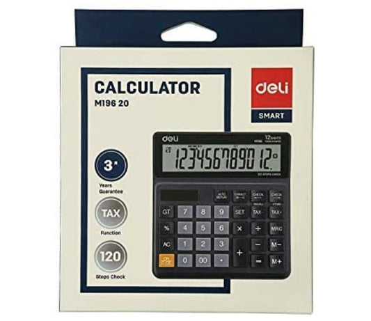 Deli WM19620 Smart Series Desktop Basic Calculator with Tax & GT Keys 12 Digit, 120 Step Check, Black