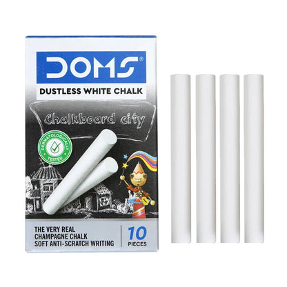 Doms Dustless Chalk White Pack Of 10Pcs