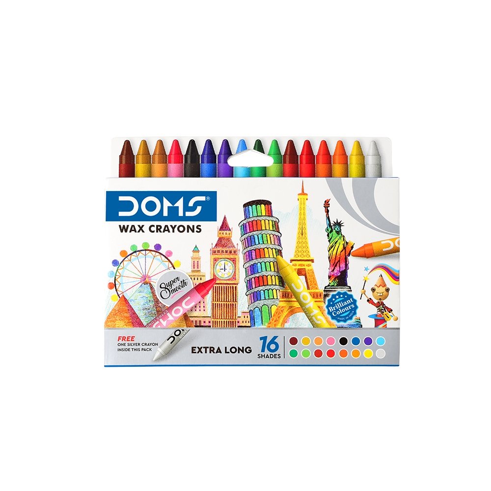 DOMS Long Wax Crayons 16 Shades