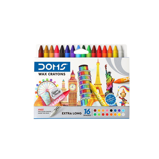 DOMS Long Wax Crayons 16 Shades