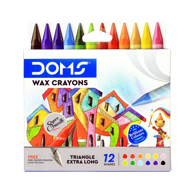 DOMS Triangle Extra Long Wax Crayons 12 Shades