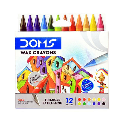 DOMS Triangle Extra Long Wax Crayons 12 Shades