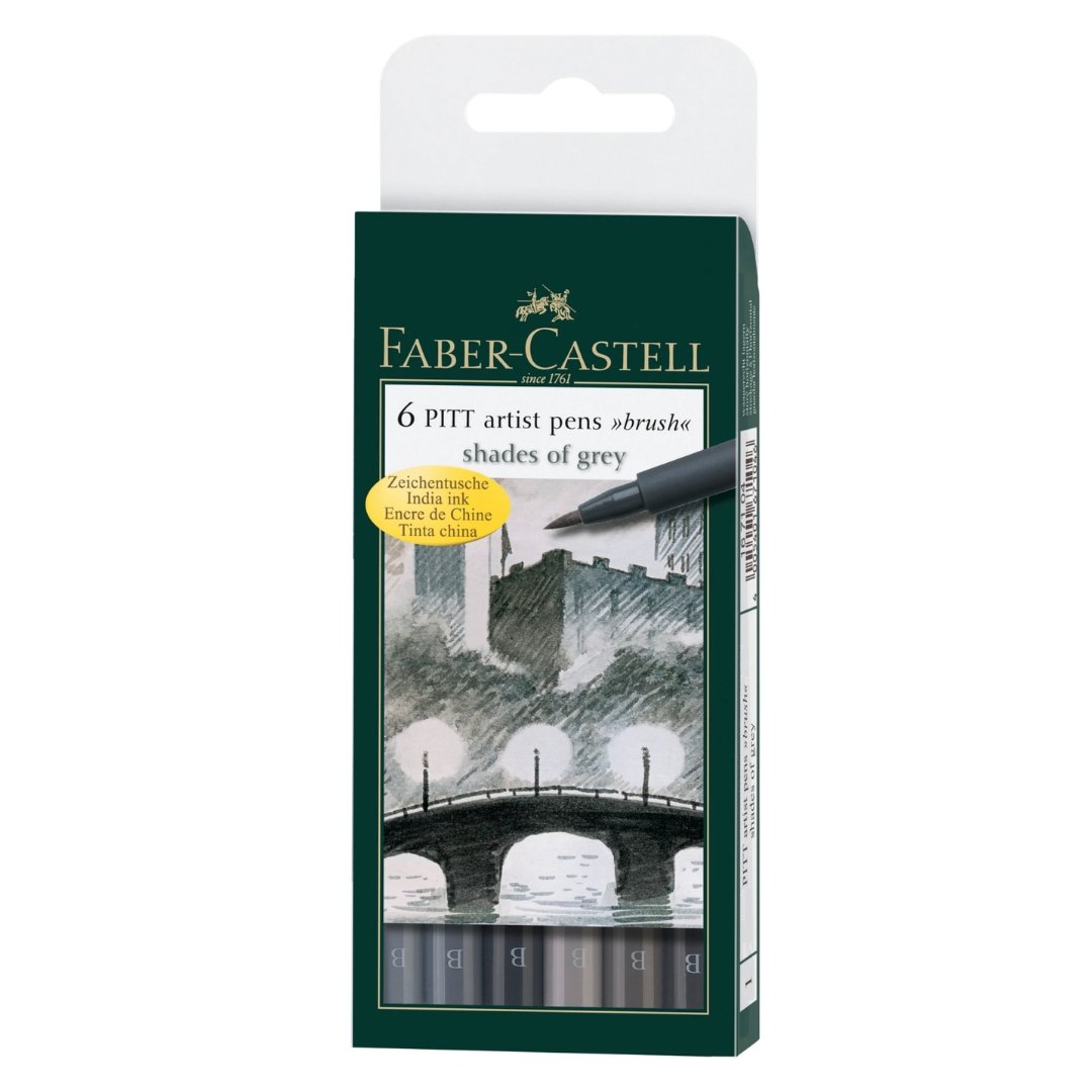 Faber Castell 6 Pitt Artist Pens-Shades of Grey