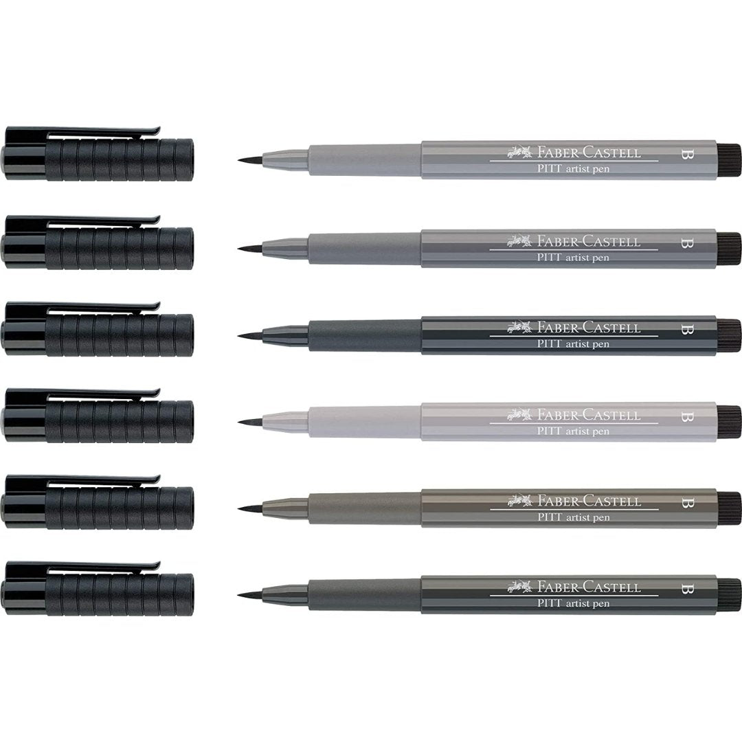 Faber Castell 6 Pitt Artist Pens-Shades of Grey