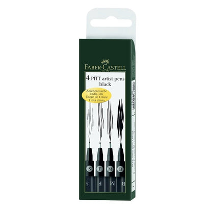 Faber Castell Pitt Artist Colour Pen Set - Pack of 4, S, F, M, B