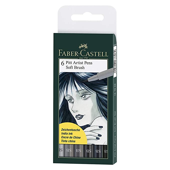 Faber Castell Pitt Artist Soft Brush Colour Pen Set - Pack of 6 (Cold Grey)