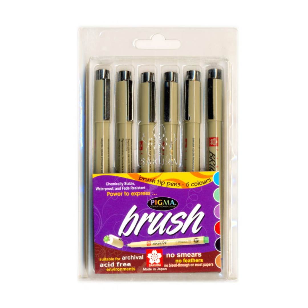 Sakura Brush Tip Pens Pack Of 6