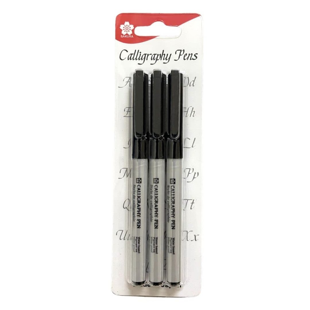 Sakura Calligraphy Pens Black Pack of 3 (1mm, 2mm, 3mm)